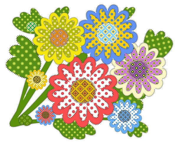 Decorative patchwork flowers — Stock Vector