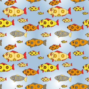 Dekoratif renkli balıklar ile kesintisiz grafik süs vektör