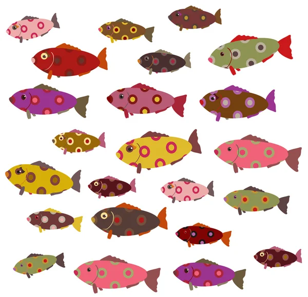Sada dekorativních vektorové ryb ve stylu patchwork — Stockový vektor