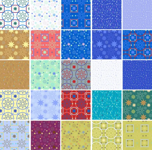 Ensemble de 25 motifs d'hiver sans couture vectoriels — Image vectorielle