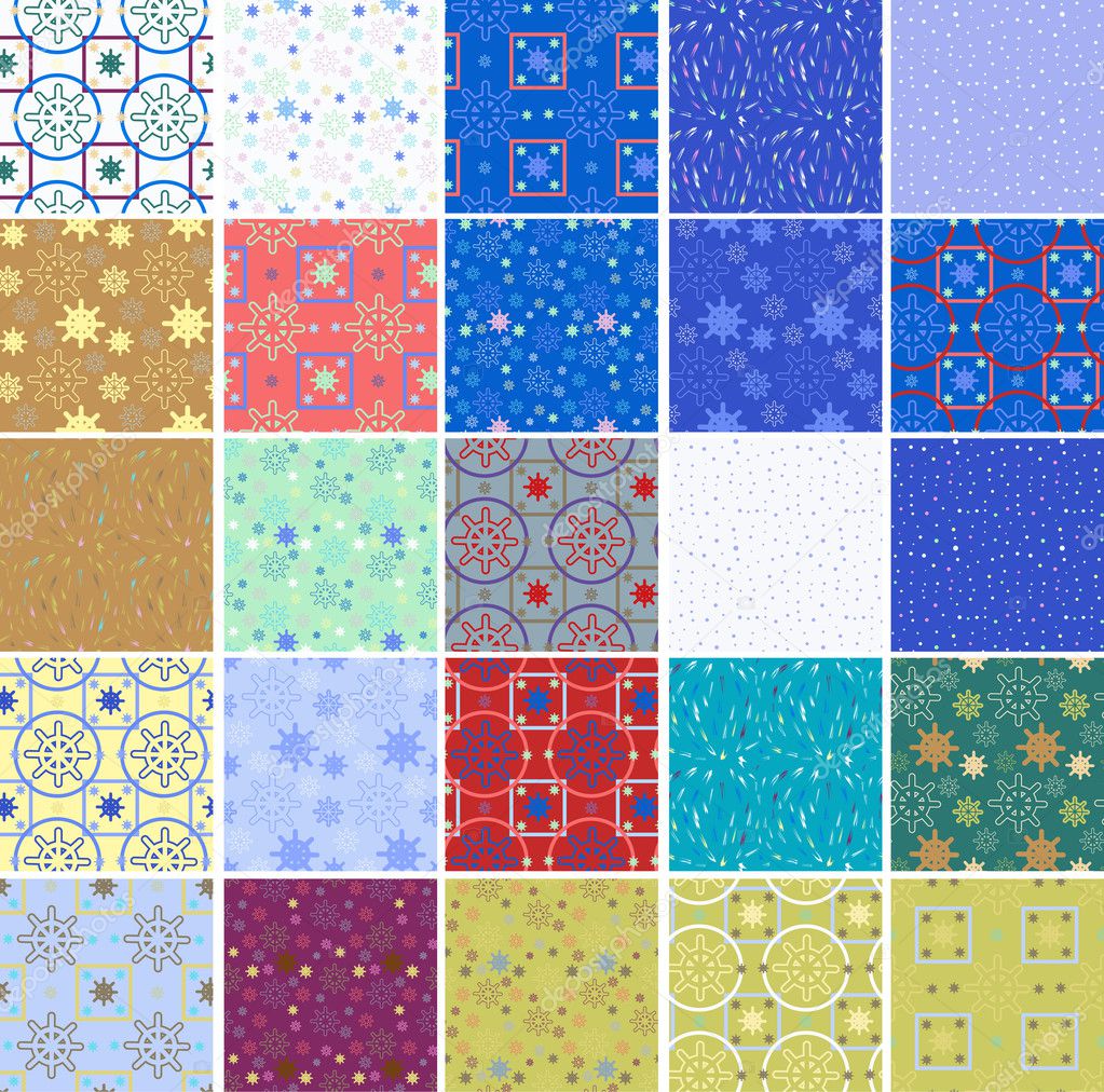Set of 25 vector seamless winter patterns