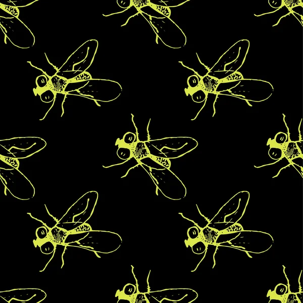 Svart seamless mönster med flugor — Stock vektor
