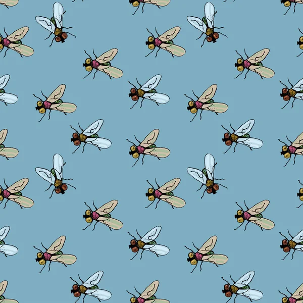 Motif décoratif avec des mouches — Image vectorielle