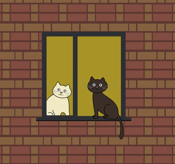 Δύο γάτες σε ένα παράθυρο — Διανυσματικό Αρχείο