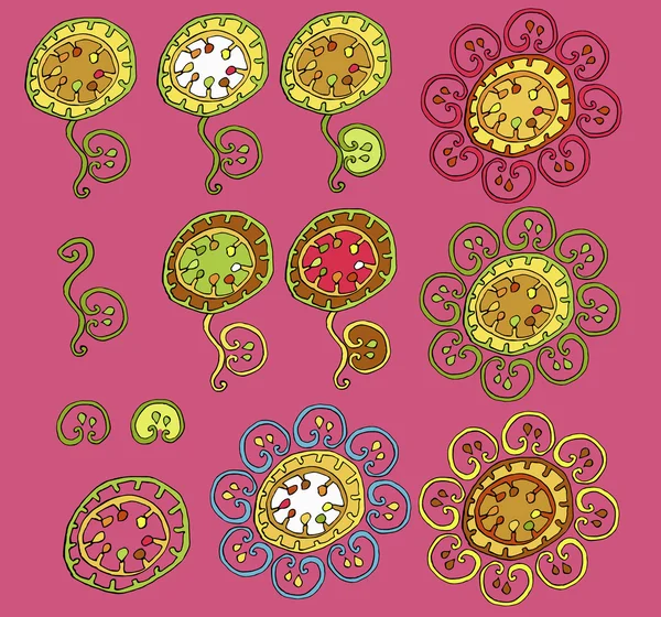 Set of decorative flowers on pink background — Stock Vector