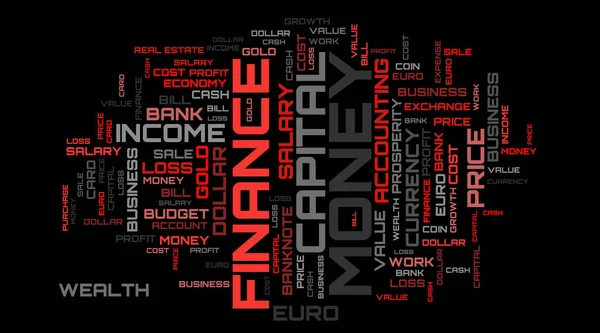 Kelime bulutu arkaplanı. Mali kolaj geçmişi. İş etiketleri sanat