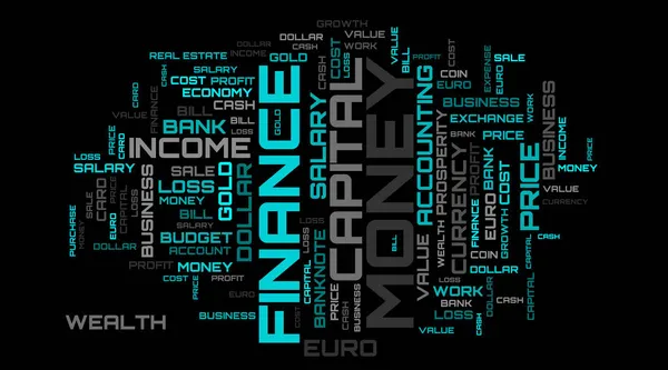 Kelime bulutu arkaplanı. Finans turkuaz kolaj arka planı