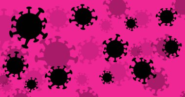 Güzel bir çizgi film virüsü arka planı. Çovid elementlerle soyut illüstrasyon