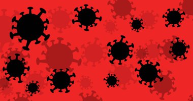 Güzel bir çizgi film virüsü arka planı. Çovid elementlerle soyut illüstrasyon