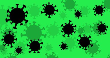 Güzel bir çizgi film virüsü arka planı. Çovid elementlerle soyut illüstrasyon