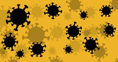 Güzel bir çizgi film virüsü arka planı. Çovid elementlerle soyut illüstrasyon