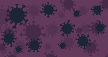 Güzel bir çizgi film virüsü arka planı. Çovid elementlerle soyut illüstrasyon