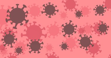 Güzel bir çizgi film virüsü arka planı. Çovid elementlerle soyut illüstrasyon