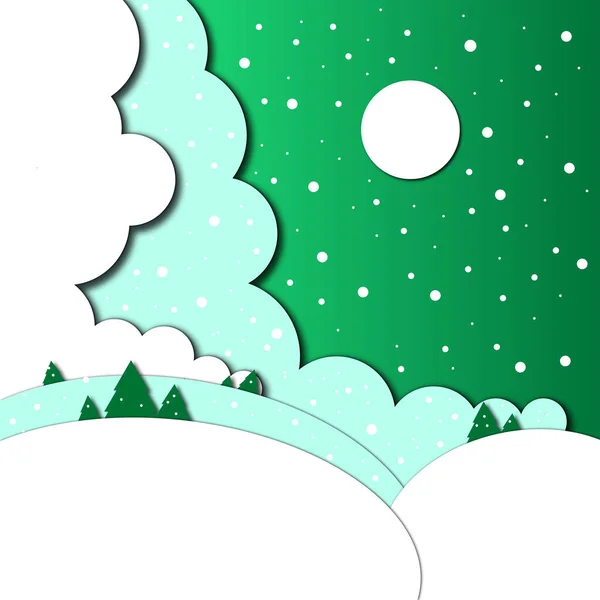 Beautiful Winter Illustration New Year Card Design Paper Cut Style — Foto Stock