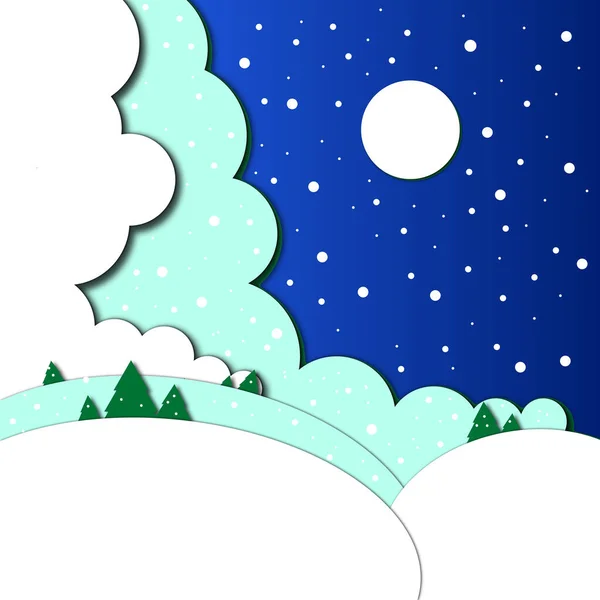 Beautiful Winter Illustration New Year Card Design Paper Cut Style — Stock fotografie