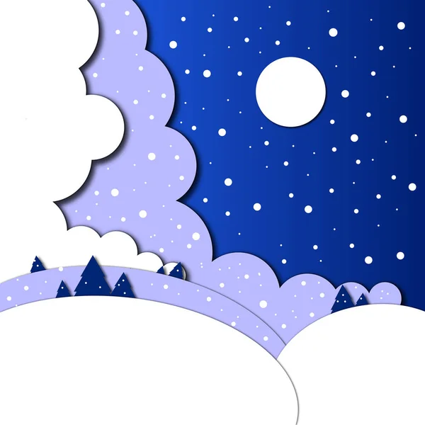 Beautiful Winter Illustration New Year Card Design Paper Cut Style — Stock fotografie