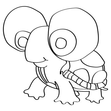 Güzel, şirin el çizimi kaplumbağa sevinci sanat tasarımı için beyaz arka planda izole