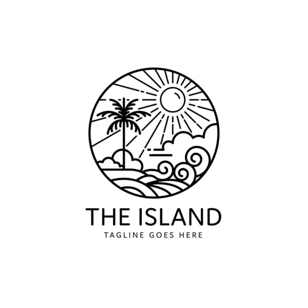 Summer Tropical Island Sun Shining Monoline Design — Stock Vector