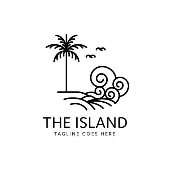 Пальмове Дерево Тропічний Острів Океанські Хвилі Дизайн Монолітного Стилю — стоковий вектор