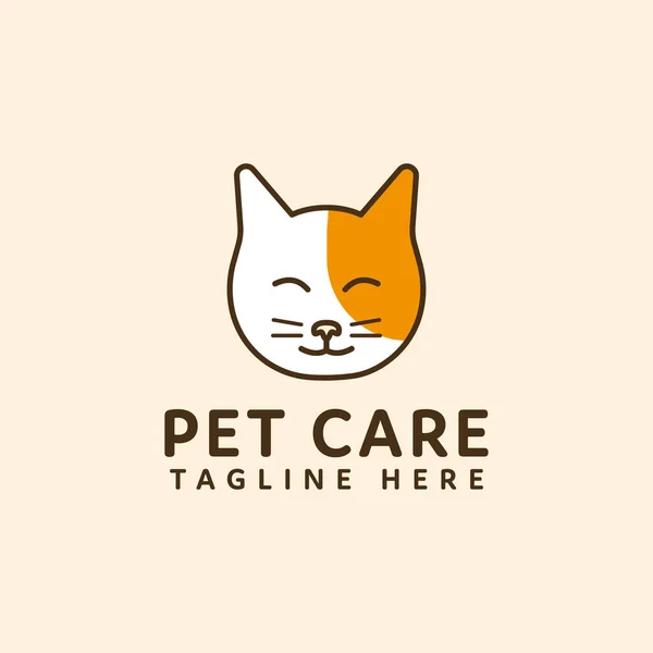 Cuidado Mascotas Logo Gato Cabeza Vector Diseño — Vector de stock