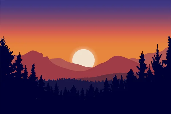 Paysages Naturels Coucher Soleil Dans Les Montagnes Forêt Gradation Couleur — Image vectorielle
