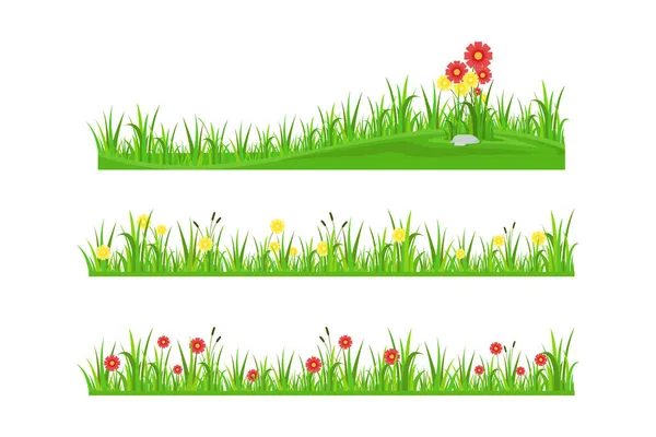 Borde Hierba Con Flores Vector Diseño — Vector de stock