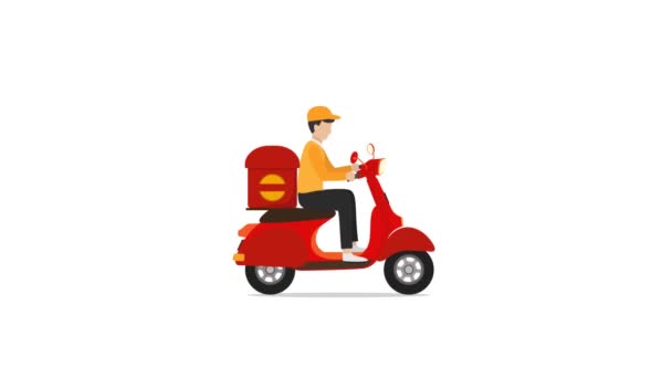 Motion Graphics Courier Entregando Pedidos Aos Clientes Scooters Vermelhos — Vídeo de Stock