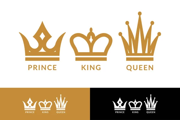 3つの王冠のロゴのコレクション 王や女王や王子の冠は — ストックベクタ
