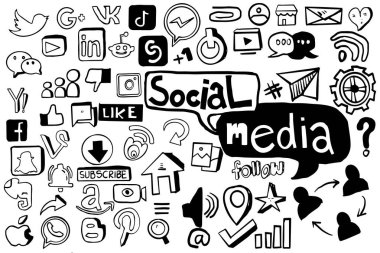 hand drawn social media doodle style design concept