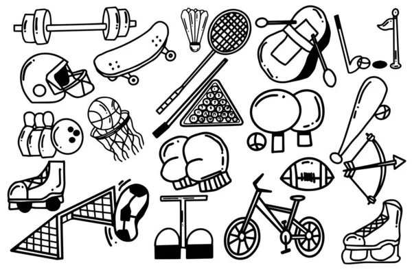 Dibujado Mano Deportes Estilo Doodle Concepto Diseño — Vector de stock
