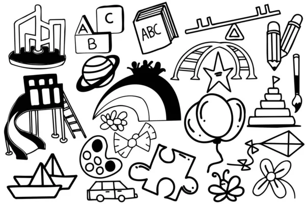 Hand Drawn Children Playground Doodle Style Design Concept —  Vetores de Stock