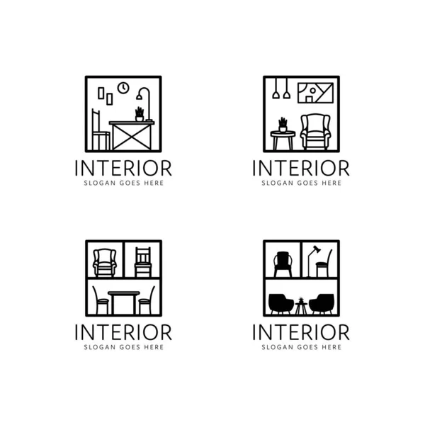 Simple Room Interior Logo Collection Monoline Style Design — 스톡 벡터