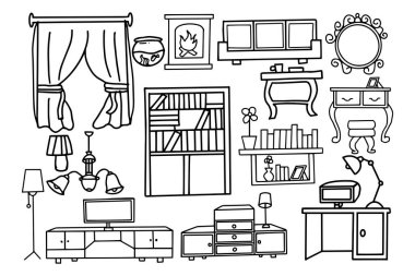 El çizimi ev mobilyaları.