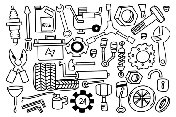 Handgezeichnetes Mechanisches Werkzeug Doodle Design Konzept — Stockvektor