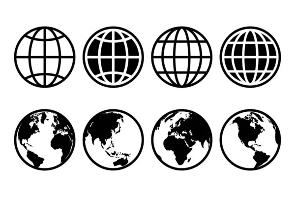 Globus Silhouette Welt Ikone Sammlung Isoliert Auf Weißem Hintergrund — Stockvektor