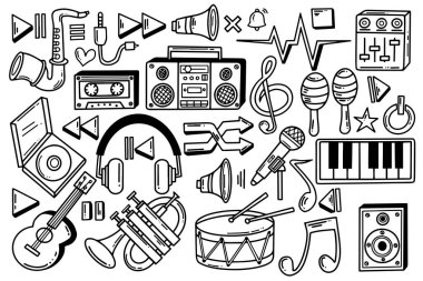 El çizimi karalama tasarımı müzik enstrümanı konsepti