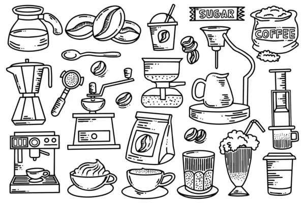 Handgezeichnete Sammlung Von Kaffeebohnen Getränken Vektor Illustration — Stockvektor