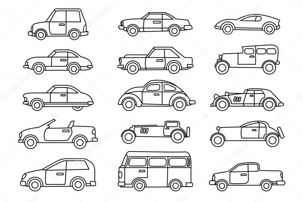 car outline design vector collection isolated on white background