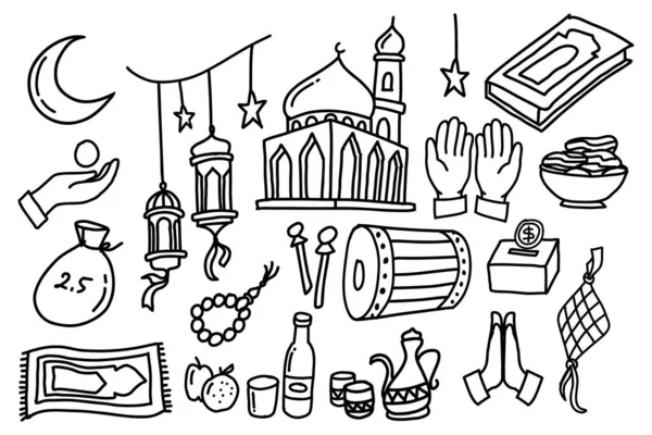 Eid Fitr Symbol Und Icon Design Doodle Stil Vektorsammlung — Stockvektor