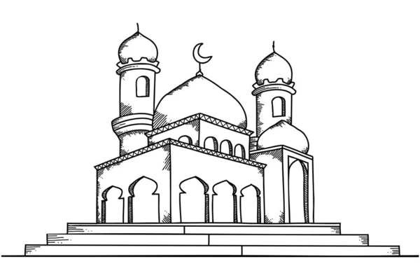 Gambar Tangan Perspektif Masjid Sketsa Bangunan - Stok Vektor
