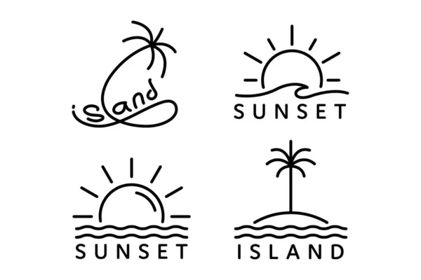 Island Sunset Monoline Style Design Logo Collection — стоковый вектор