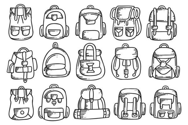 Backpack Συλλογή Διάνυσμα Doodle Σχέδιο Εικονογράφηση Στυλ — Διανυσματικό Αρχείο