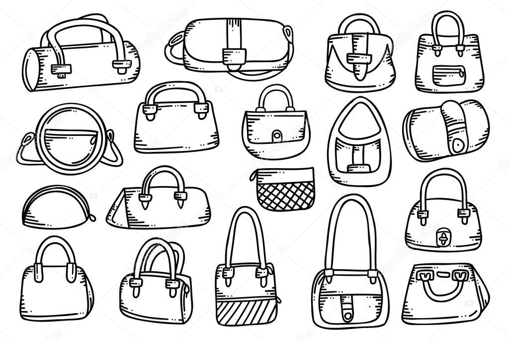 women's handbag outline icon design collection isolated on white background