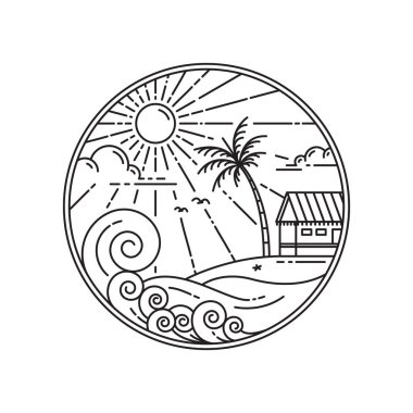 Tropikal adanın kıyısındaki basit bir kır evi.