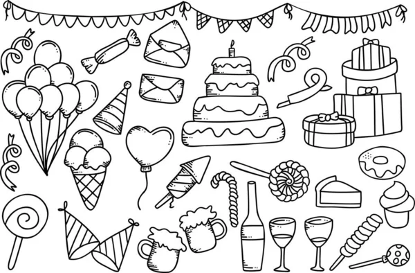 Geburtstags Und Party Party Konzept Doodle Design — Stockvektor