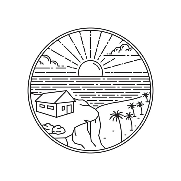 Casa Playa Isla Tropical Concepto Vacaciones Diseño Estilo Monolina — Archivo Imágenes Vectoriales