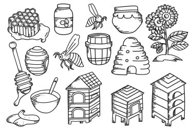 Arı ve bal karalama çizimi el çizimi