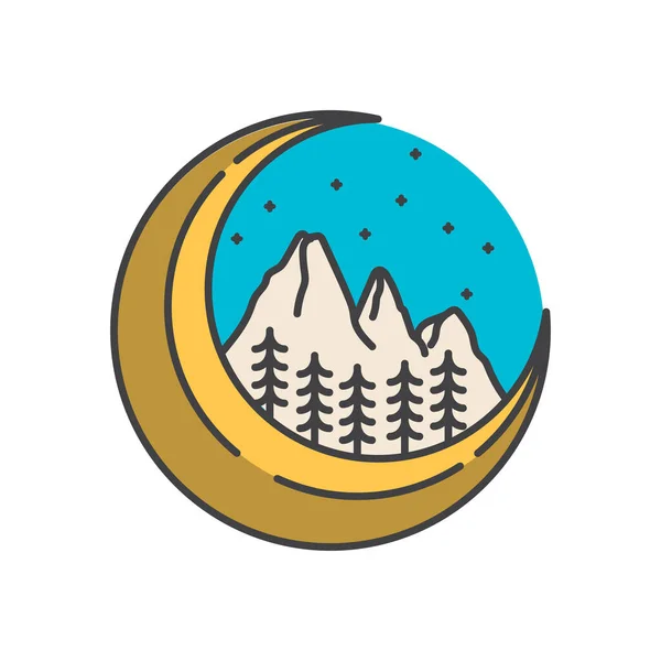 Logo Monoline Luna Creciente Símbolo Naturaleza Montaña — Vector de stock