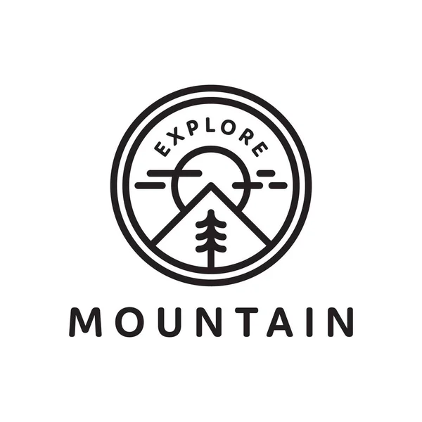 Mountain Explorer Stamp Logo Monoline Style Design Concept — Stockvektor