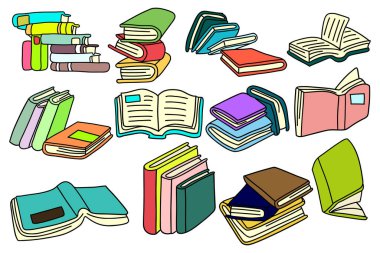 Set of hand drawn books in colorful doodle style vector illustration